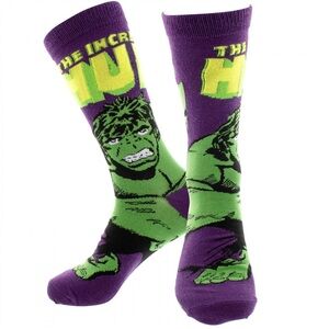 Marvel The Incredible Hulk Retro Crew Socks Green & Purple Graphic Men 9-13 NWT